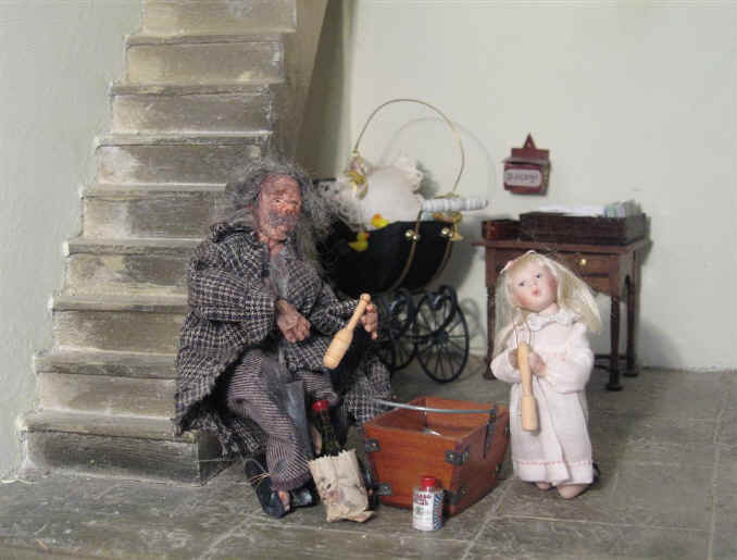 Homer and Priscilla Jane clean the entrance of the church.